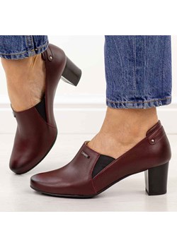 Bordowe skórzane Polskie półbuty damskie na słupku Gregors 605 ze sklepu suzana.pl w kategorii Półbuty damskie - zdjęcie 189010141