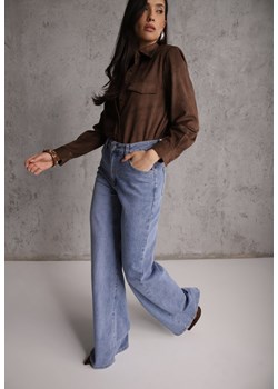 Niebieskie Szerokie Jeansy Palazzo z Bawełną Zinnarisa ze sklepu renee.pl w kategorii Jeansy damskie - zdjęcie 189010694
