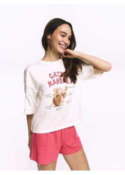 Reserved - Dwuczęściowa piżama z nadrukiem - intensywny róż ze sklepu Reserved w kategorii Piżamy damskie - zdjęcie 189010800