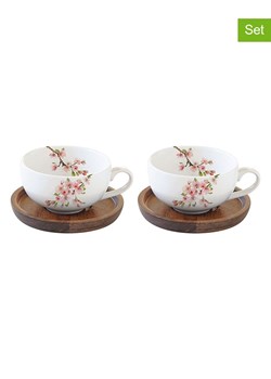 Easy Life Filiżanki (2 szt.) "Sakura" w kolorze biało-brązowo-jasnoróżowym - 120 ml ze sklepu Limango Polska w kategorii Dzbanki i zaparzacze - zdjęcie 189018483