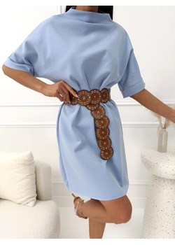 Błękitna Prosta Sukienka ze Stójką ze sklepu ModnaKiecka.pl w kategorii Sukienki - zdjęcie 189022320