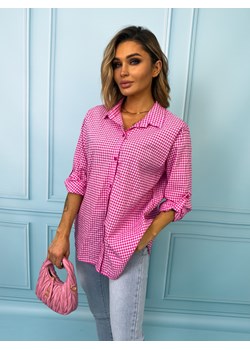 KOSZULA W DROBNĄ KRATKĘ ZAPINANA NA GUZIKI- RÓŻOWA ze sklepu olika.com.pl w kategorii Koszule damskie - zdjęcie 189033324