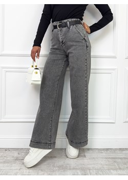 SPODNIE JEANSOWE Z WYSOKĄ TALIĄ I DŁUGIMI NOGAWKAMI + PASEK- SZARE ze sklepu olika.com.pl w kategorii Jeansy damskie - zdjęcie 189033372