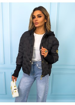 KURTKA PRZEJŚCIOWA ASYMETRYCZNA Z DZIANINOWYM KAPTUREM I ŚCIĄGACZAMI- CZARNA ze sklepu olika.com.pl w kategorii Kurtki damskie - zdjęcie 189033551