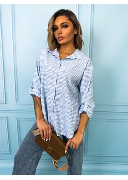KOSZULA W DROBNĄ KRATKĘ ZAPINANA NA GUZIKI- NIEBIESKA ze sklepu olika.com.pl w kategorii Koszule damskie - zdjęcie 189033562
