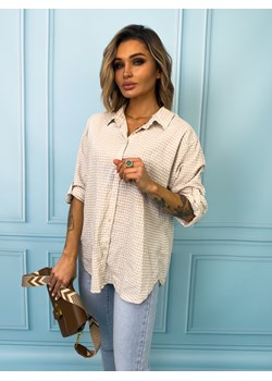 KOSZULA W DROBNĄ KRATKĘ ZAPINANA NA GUZIKI- BEŻOWA ze sklepu olika.com.pl w kategorii Koszule damskie - zdjęcie 189033643
