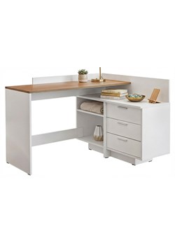 Białe Nowoczesne Narożne Biurko Z Dwupoziomowym Blatem T2-K75 ze sklepu Edinos.pl w kategorii Biurka i sekretarzyki - zdjęcie 189035244