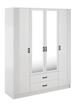 Biała czterodrzwiowa szafa z ryflowaniem i lustrem C8-F56 ze sklepu Edinos.pl w kategorii Szafy - zdjęcie 189036953