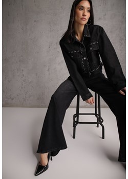 Czarne Szerokie Jeansy Palazzo z Bawełną High Waist Zinnasira ze sklepu renee.pl w kategorii Jeansy damskie - zdjęcie 189041862