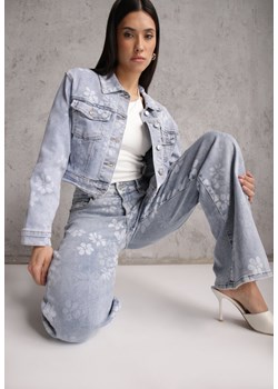 Niebieskie Szerokie Jeansy z Bawełną w Kwiaty Zinnetta ze sklepu renee.pl w kategorii Jeansy damskie - zdjęcie 189041871