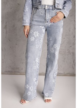 Niebieskie Szerokie Jeansy z Bawełną w Kwiaty Zinnetta ze sklepu renee.pl w kategorii Jeansy damskie - zdjęcie 189041874