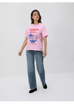 Reserved - Bawełniany t-shirt z nadrukiem - różowy ze sklepu Reserved w kategorii Bluzki damskie - zdjęcie 189042034