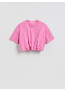 Reserved - Krótki t-shirt z marszczeniem - różowy ze sklepu Reserved w kategorii Bluzki damskie - zdjęcie 189042084