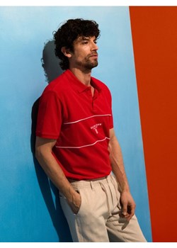 Sinsay - Bawełniane polo z haftem - czerwony ze sklepu Sinsay w kategorii T-shirty męskie - zdjęcie 189044610