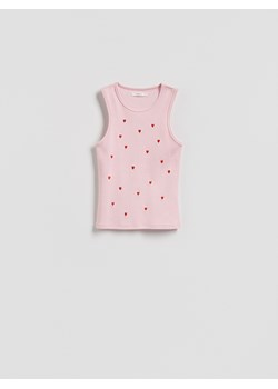 Reserved - Bawełniany top z haftem - pastelowy róż ze sklepu Reserved w kategorii Bluzki damskie - zdjęcie 189058502