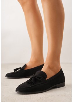 Czarne Mokasyny z Imitacji Zamszu z Aplikacją w Kształcie Kokardy z Frędzlami Edea ze sklepu renee.pl w kategorii Mokasyny damskie - zdjęcie 189062093