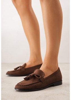 Brązowe Mokasyny z Imitacji Zamszu z Aplikacją w Kształcie Kokardy z Frędzlami Edea ze sklepu renee.pl w kategorii Mokasyny damskie - zdjęcie 189062111