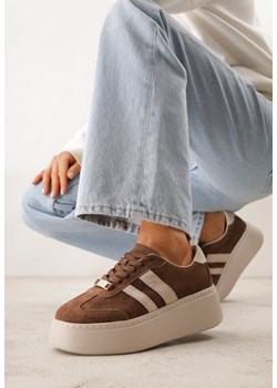 Brązowe Sneakersy na Platformie ze Skóry Naturalnej Ozdobione Paskami Sovimi ze sklepu renee.pl w kategorii Buty sportowe damskie - zdjęcie 189062162