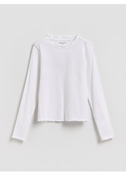 Reserved - Bawełniana koszulka w prążki - biały ze sklepu Reserved w kategorii Bluzki dziewczęce - zdjęcie 189062691