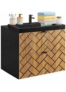 Szafka umywalkowa w jodełkę 60 cm czarny + dąb craft złoty K9-A37 ze sklepu Edinos.pl w kategorii Szafki i regały łazienkowe - zdjęcie 189063204