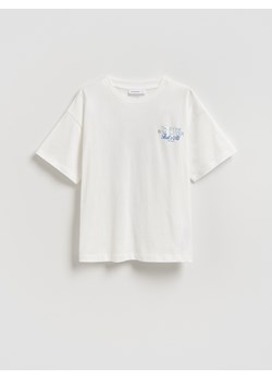 Reserved - T-shirt z nadrukiem na plecach - złamana biel ze sklepu Reserved w kategorii Bluzki dziewczęce - zdjęcie 189064782