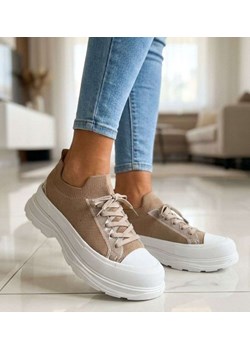 Trampki na platformie wsuwane khaki /J6-3 18747 T7/ ze sklepu Pantofelek24.pl w kategorii Trampki damskie - zdjęcie 189066871