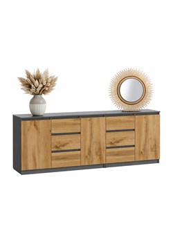 Podwójna nowoczesna komoda 200 cm antracyt + dąb wotan F6-H76 ze sklepu Edinos.pl w kategorii Komody - zdjęcie 189068191