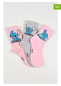 Lilo &amp; Stitch Skarpety (3 pary) "Lilo &amp; Stitch" w kolorze jasnoróżowo-szarym ze sklepu Limango Polska w kategorii Skarpetki dziecięce - zdjęcie 189069223