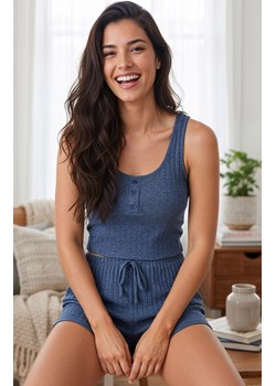 Piżama damska z krótką nogawką niebieska ELYSIANE, Kolor niebieski, Rozmiar M, Passion ze sklepu Primodo w kategorii Piżamy damskie - zdjęcie 189070502