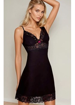 Damska koszula nocna czarna Rose N049, Kolor czarny, Rozmiar L, Ewana ze sklepu Intymna w kategorii Koszule nocne - zdjęcie 189070850