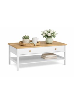 Ława Kawowa Biały Z Szufladą I Półką + Dąb Nash A5-K04 ze sklepu Edinos.pl w kategorii Stoliki kawowe - zdjęcie 189071001