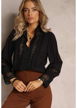 Czarna Koszula ze Stójką i Koronką Phaeninca ze sklepu renee.pl w kategorii Koszule damskie - zdjęcie 189077553