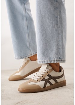 Beżowo-Brązowe Sneakersy na Kauczukowej Podeszwie z Geometrycznym Wzorem Sewtila ze sklepu born2be.pl w kategorii Buty sportowe damskie - zdjęcie 189080201