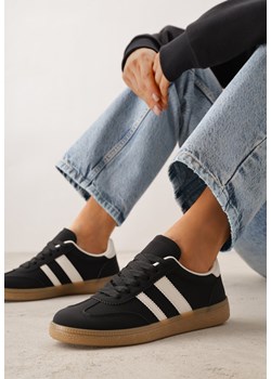 Czarne Sneakersy na Kauczukowej Podeszwie z Geometrycznym Motywem Vikioria ze sklepu born2be.pl w kategorii Buty sportowe damskie - zdjęcie 189080210
