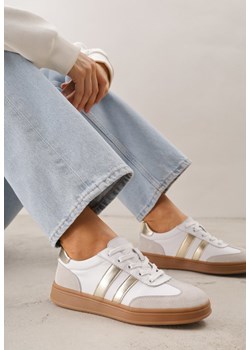 Białe Sneakersy ze Skóry Naturalnej z Geometrycznym Wzorem Zetisius ze sklepu renee.pl w kategorii Buty sportowe damskie - zdjęcie 189080351