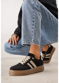 Czarne Sneakersy na Platformie w Stylu Tenisówek Ozdobione Paskami Ladia ze sklepu renee.pl w kategorii Botki - zdjęcie 189080372