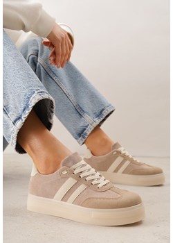 Ciemnobeżowe Sneakersy na Platformie w Stylu Tenisówek Ozdobione Paskami Ladia ze sklepu renee.pl w kategorii Buty sportowe damskie - zdjęcie 189080381