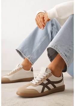Beżowo-Brązowe Sneakersy w Stylu Tenisówek Ozdobione Geometrycznymi Paskami Zitora ze sklepu renee.pl w kategorii Buty sportowe damskie - zdjęcie 189080460