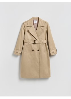 Reserved - Bawełniany trencz z paskiem - beżowy ze sklepu Reserved w kategorii Płaszcze damskie - zdjęcie 189080711