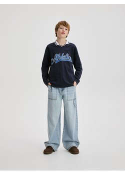 Reserved - Longsleeve z kontrastowym kołnierzykiem - granatowy ze sklepu Reserved w kategorii Bluzy chłopięce - zdjęcie 189081021