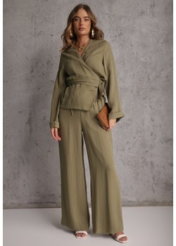 Zielone Spodnie Wide Leg High Waist z Wiskozy Terilinae ze sklepu renee.pl w kategorii Spodnie damskie - zdjęcie 189081881