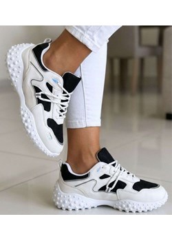 Biało czarne sneakersy damskie sznurowane buty sportowe /B3-3 18846 +H2 T152/ ze sklepu Pantofelek24.pl w kategorii Buty sportowe damskie - zdjęcie 189082231