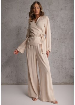 Beżowe Spodnie Wide Leg High Waist z Wiskozy Terilinae ze sklepu renee.pl w kategorii Spodnie damskie - zdjęcie 189084223