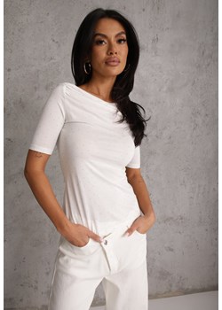 Biała Bluzka z Dekoltem Typu Łódka Ozdobiona Cyrkoniami Neaninna ze sklepu renee.pl w kategorii Bluzki damskie - zdjęcie 189084314