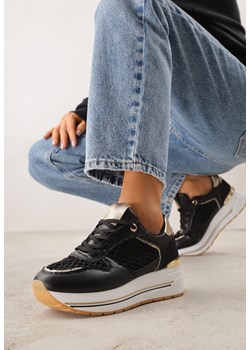 Czarne Sneakersy na Platformie Ozdobione Metalicznymi Wstawkami i Siateczką Zitina ze sklepu renee.pl w kategorii Buty sportowe damskie - zdjęcie 189084343