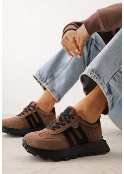 Brązowe Sneakersy na Platformie z Zamszu Naturalnego z Perforacją Zitrina ze sklepu renee.pl w kategorii Buty sportowe damskie - zdjęcie 189084442