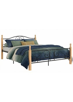 Metalowe łózko małżeńskie czarny + jasny dąb 160x200 cm - Dexir ze sklepu Edinos.pl w kategorii Łóżka i materace - zdjęcie 189085892
