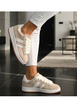 Beżowe sznurowane trampki damskie /G1-3 18820 W385/ ze sklepu Pantofelek24.pl w kategorii Trampki damskie - zdjęcie 189096960