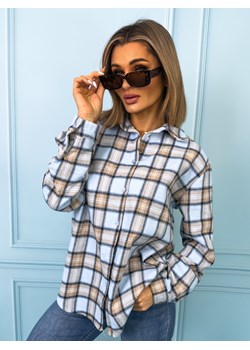 KOSZULA BAWEŁNIANA OVERSIZE W KRATĘ- NIEBIESKA ze sklepu olika.com.pl w kategorii Koszule damskie - zdjęcie 189097082