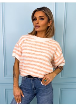 SWETER NA KRÓTKI RĘKAWA W PASKI- POMARAŃCZOWY ze sklepu olika.com.pl w kategorii Swetry damskie - zdjęcie 189097122